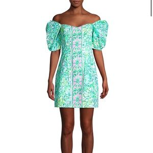NEW! Lilly Pulitzer Daniela Stretch Dress Resort Aqua Hopelessly Devoted Size 00